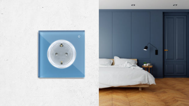 ODE PLUS 5 Smart wifi home automation Steckdosen-Set - blaues Glas. Schalten Sie Ihre Geräte aus der Ferne ein und aus